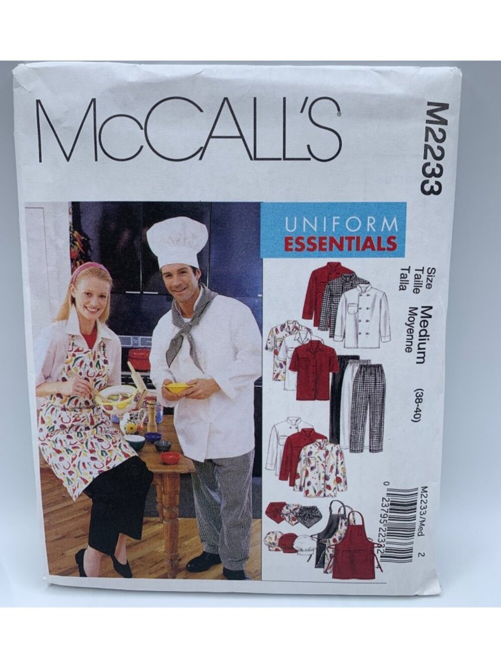 McCall's Misses Mens Apron Jacket Shirt Sewing Pattern Size Medium M2233 Uncut